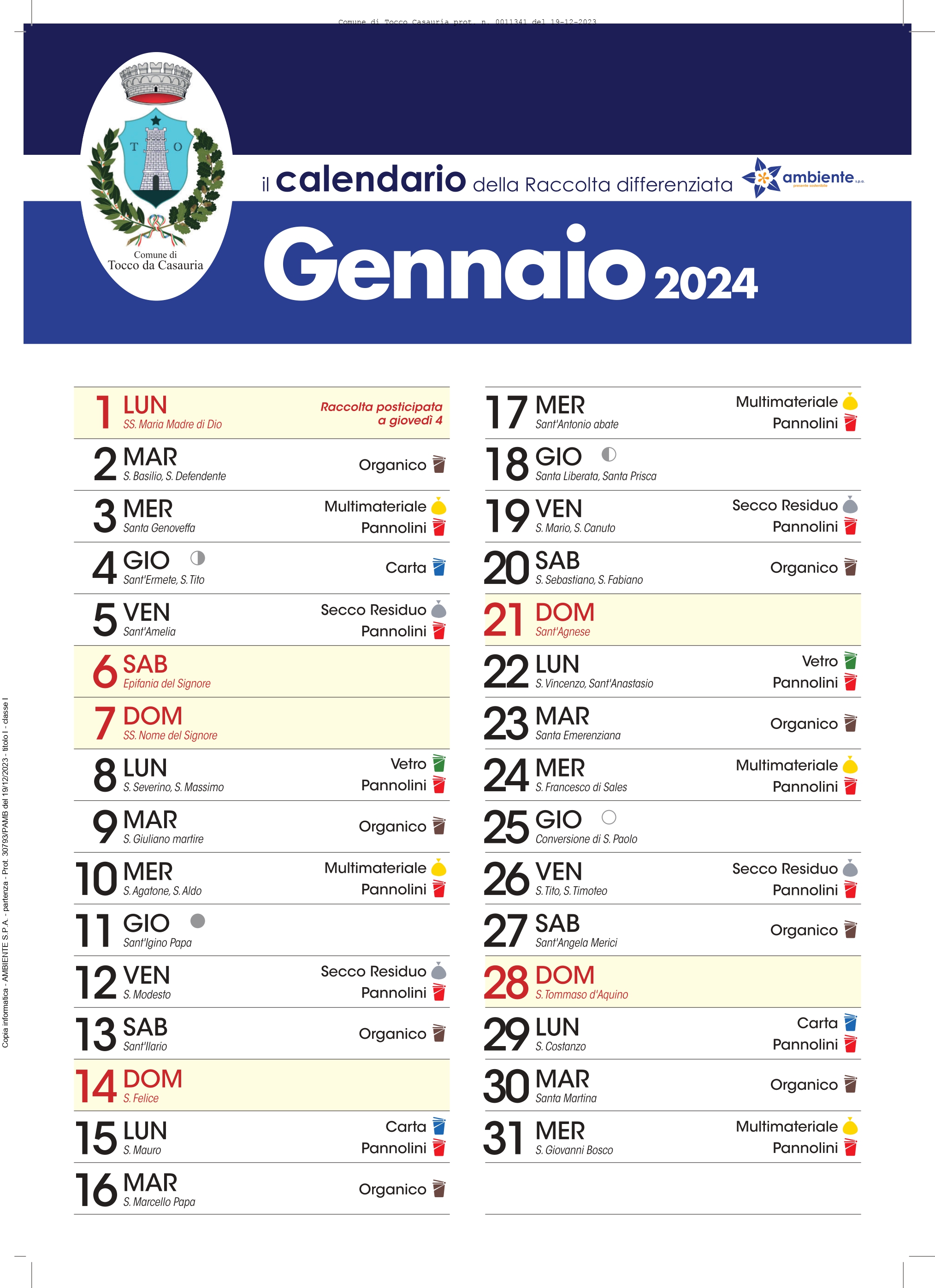 RACCOLTA DIFFERENZIATA - GENNAIO 2024